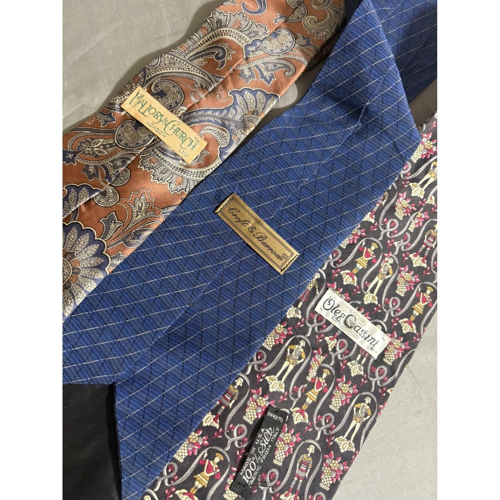 Mens Silk Tie Lot of 3 Oleg Cassini Croft & Barrow Mallory Church Paisley Blue